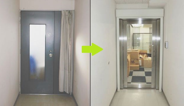 事務所入口ドア改修　ステンレス框ドア取替工事　名古屋市名東区