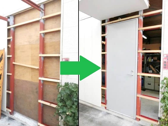 片開きスチールフラッシュドア取付工事　名古屋市港区