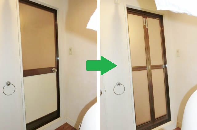 浴室片開きドアから浴室中折れドアへの取替工事　名古屋市中川区